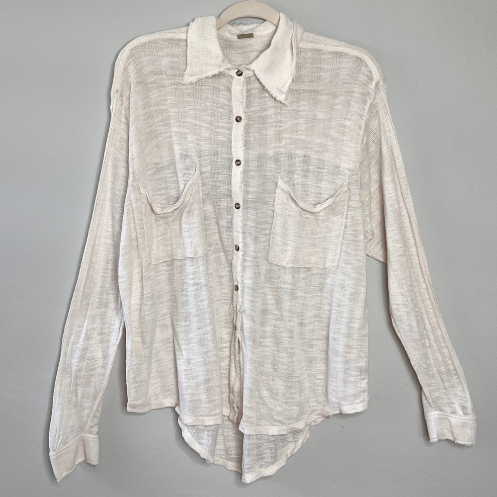 Free People FP Beach Cream Button Down Shirt Gauze Top Relaxed Fit‎ Boho Size M